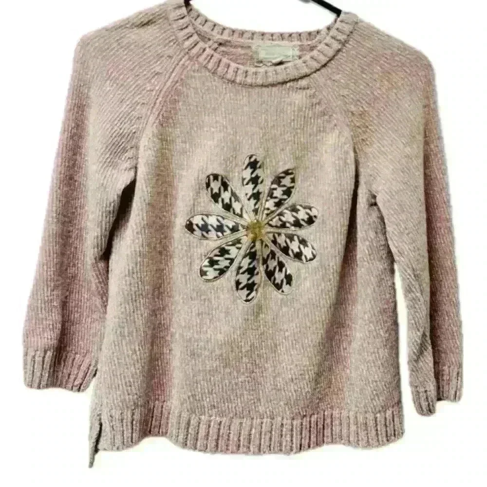 Btween little girls pink sweater with flower patch size 10